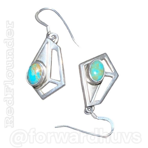 First American Traders Turquoise Sterling Silver Earrings - Picture 8 of 12